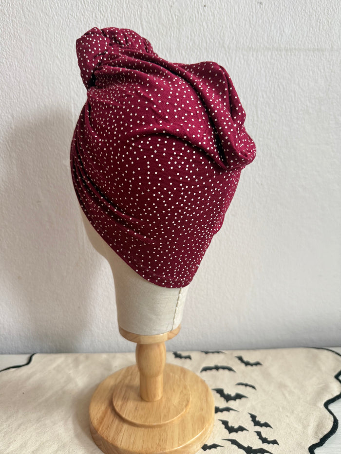 burgundy polka dot vintage style turban