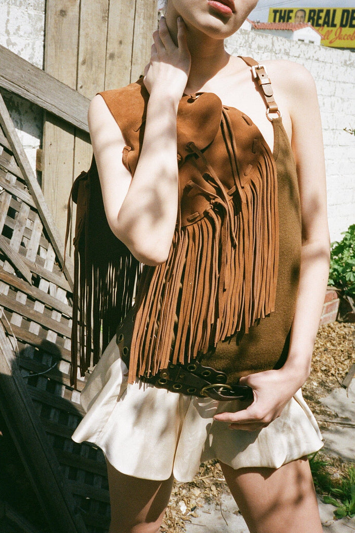 BURRO Jeffrey Campbell Fringe Bag Tan Suede _hover
