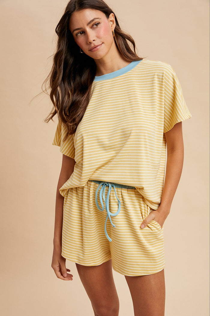 Butter & Baby Blue Striped Shorts