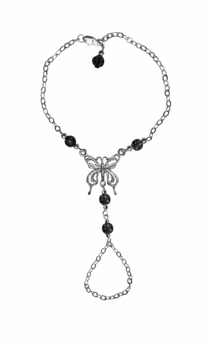 Butterfly Finger Bracelet – Silver Adjustable Hand Chain Jewelry front view