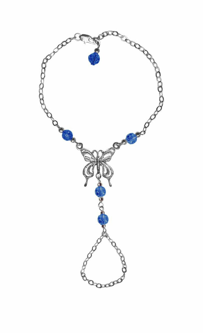 Butterfly Finger Bracelet – Silver Adjustable Hand Chain Jewelry front view