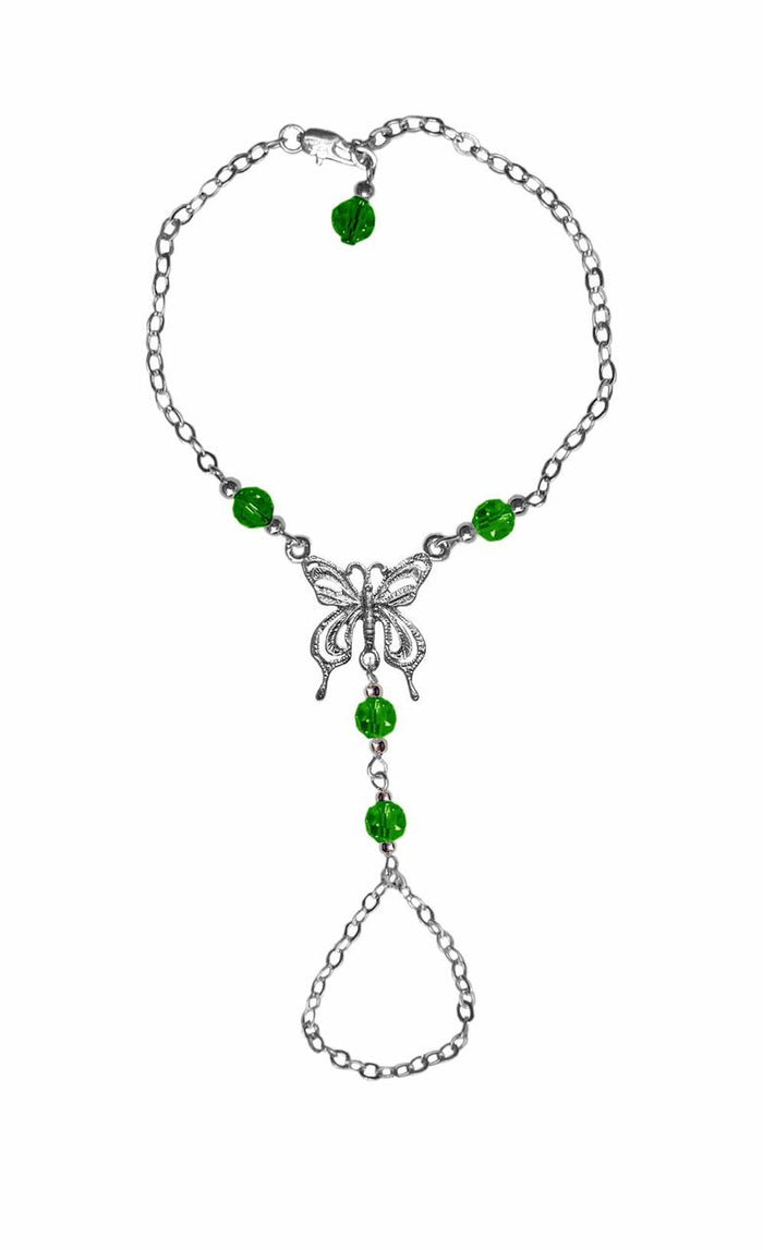 Butterfly Finger Bracelet – Silver Adjustable Hand Chain Jewelry front view