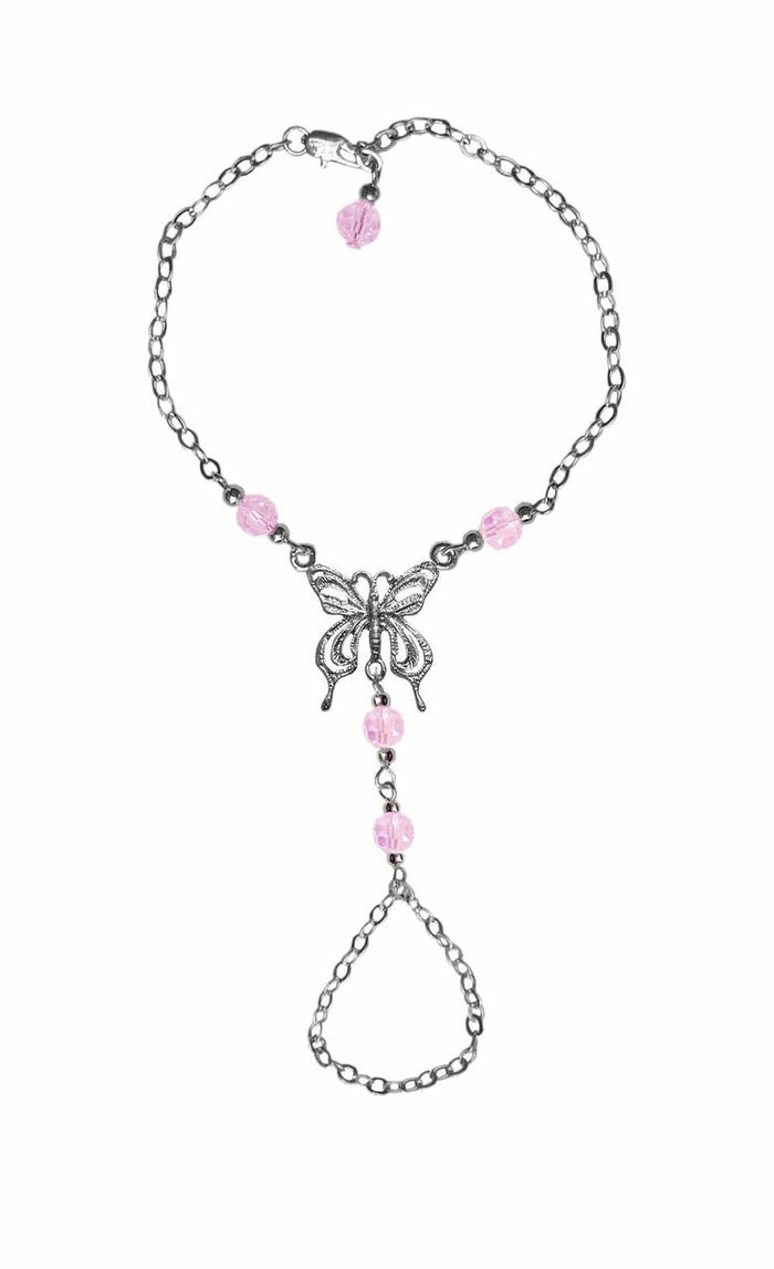 Butterfly Finger Bracelet – Silver Adjustable Hand Chain Jewelry front view