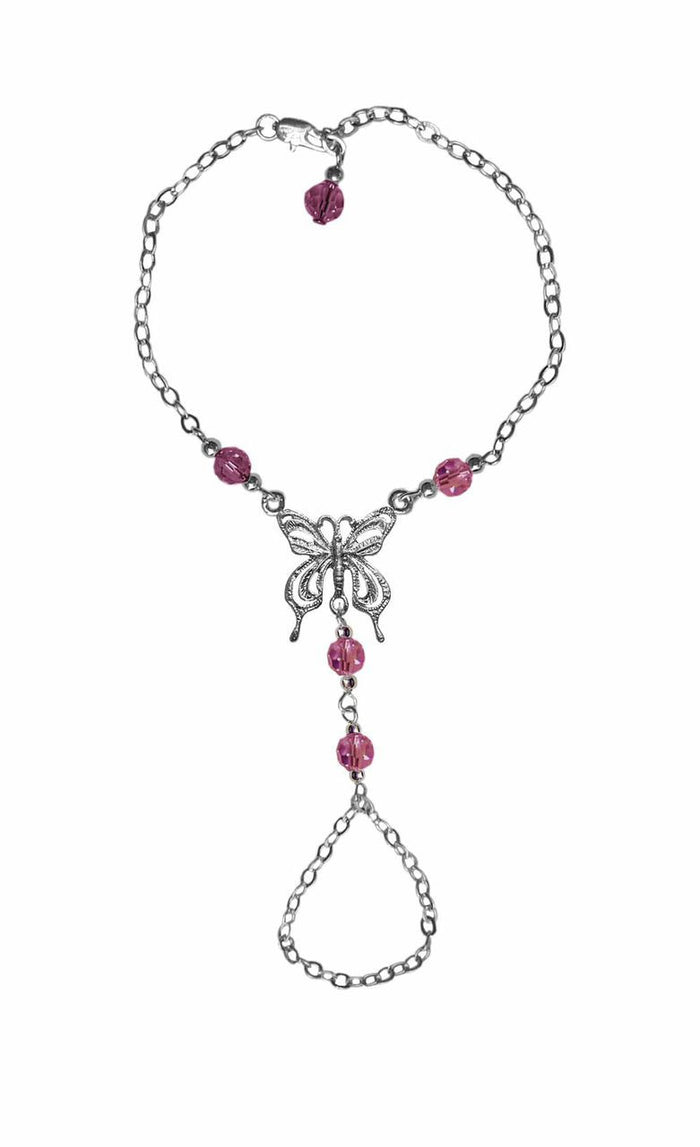 Butterfly Finger Bracelet – Silver Adjustable Hand Chain Jewelry front view