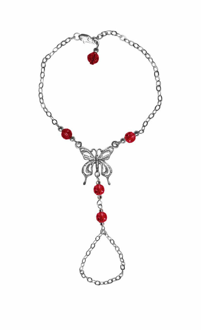 Butterfly Finger Bracelet – Silver Adjustable Hand Chain Jewelry front view