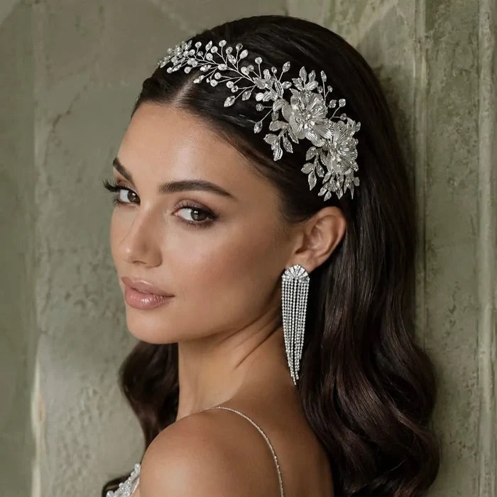 Wedding Hair Accessories - Silver Pearl and Crystal Bridal Headband/Vine