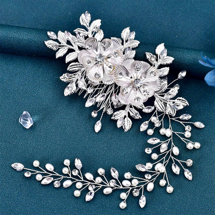 Wedding Hair Accessories - Silver Pearl and Crystal Bridal Headband/Vine
