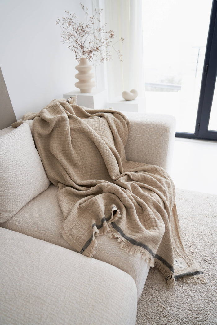 Casabali Linen Plaid Throw Blanket W01 - Magnolia Lane co. Home + Garden + Gift