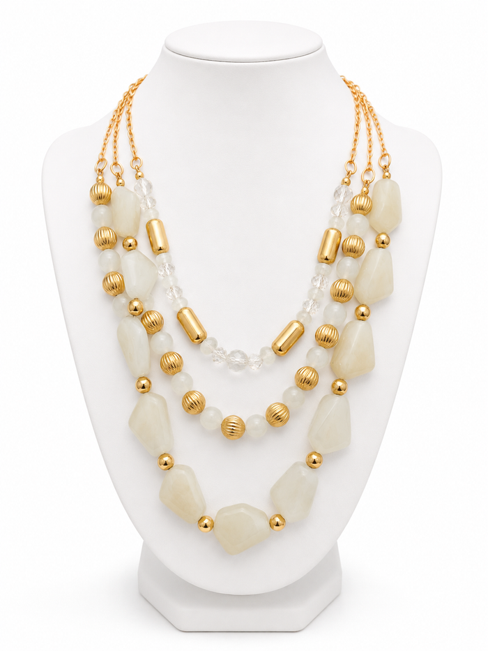 Champagne Brunch 3 Strand Beaded Necklace