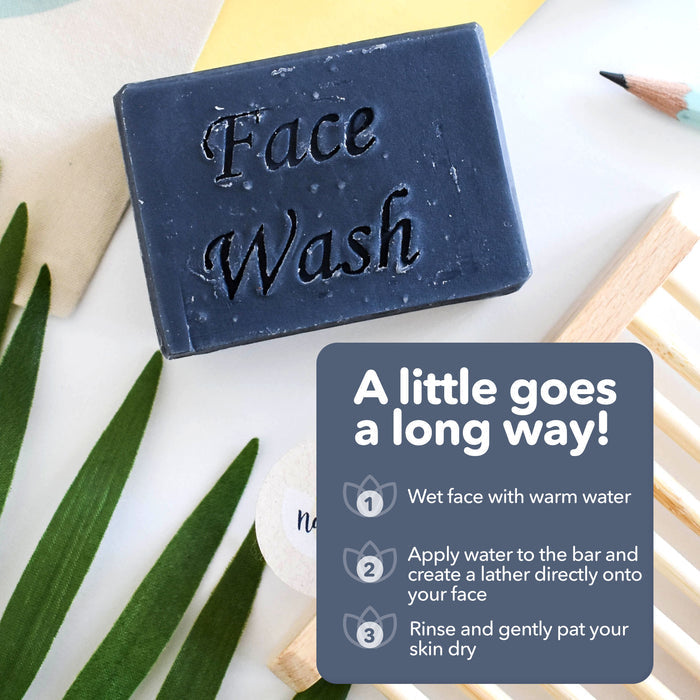 charcoal face wash bar, solid face wash, plastic-free skincare, vegan