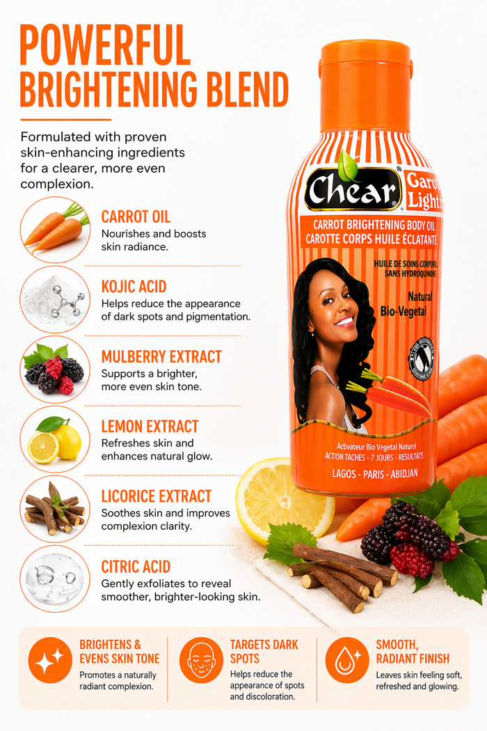 Chear Carrot Skin Brightening Oil 60ml – Kojic Acid Dark Spot Remover | Glow Oil for Hyperpigmentation, Acne Scars & Uneven Skin Tone
