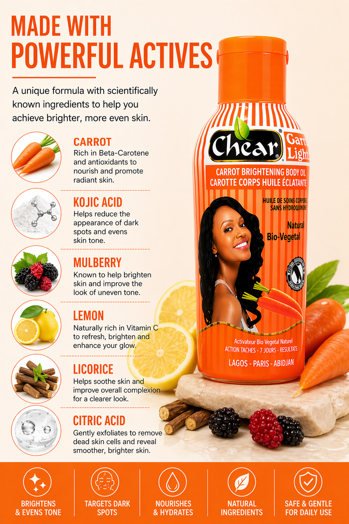 Chear Carrot Skin Brightening Oil 60ml – Kojic Acid Dark Spot Remover | Glow Oil for Hyperpigmentation, Acne Scars & Uneven Skin Tone