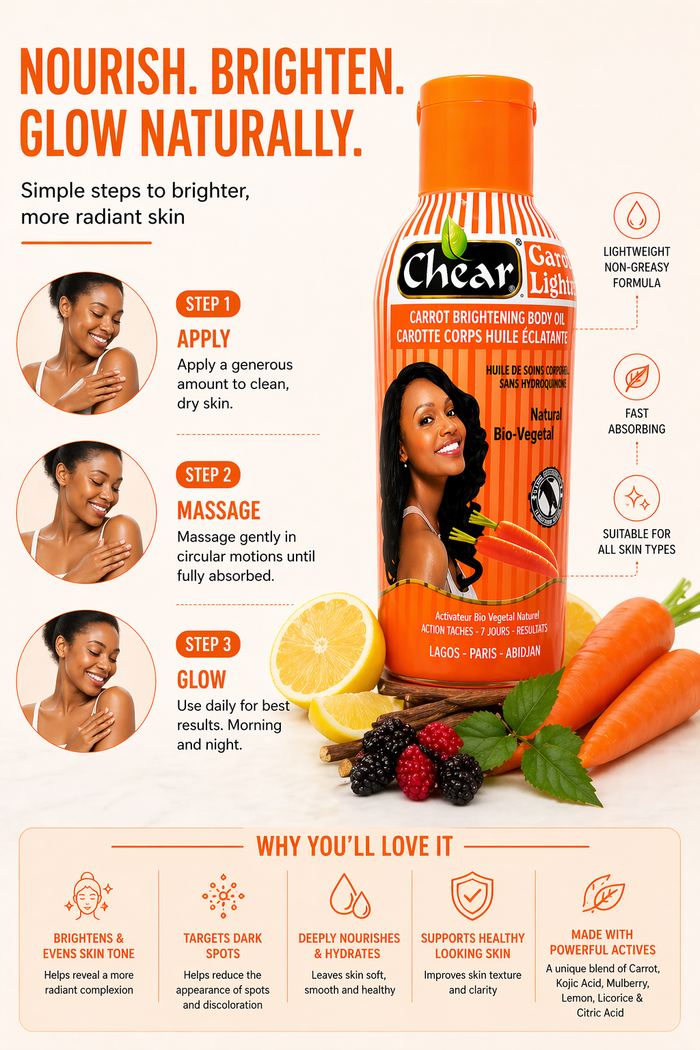 Chear Carrot Skin Brightening Oil 60ml – Kojic Acid Dark Spot Remover | Glow Oil for Hyperpigmentation, Acne Scars & Uneven Skin Tone