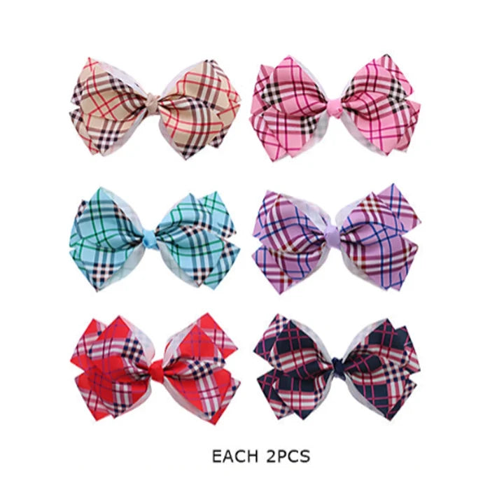 Classic Plaid Jumbo Layered Bow Clips - 14CM