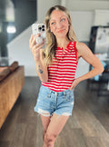 Classic Red Stripe Ribbed Tank