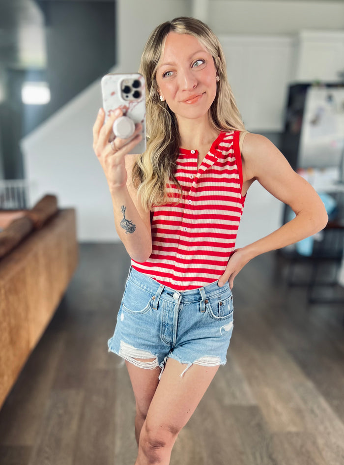 Classic Red Stripe Ribbed Tank