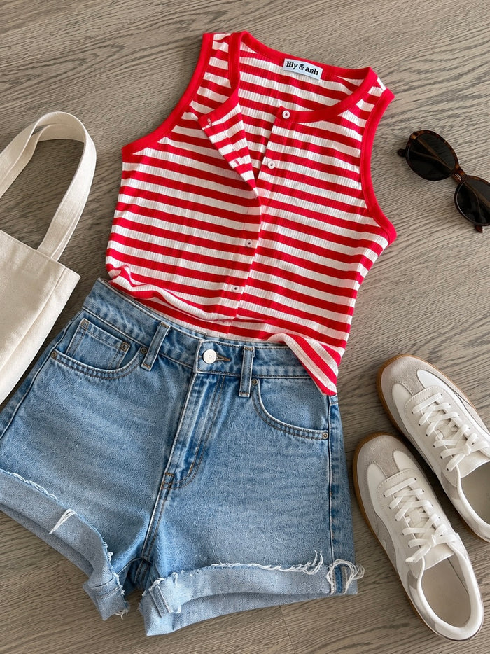 Classic Red Stripe Ribbed Tank