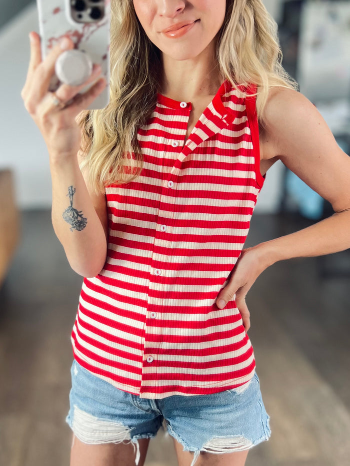 Classic Red Stripe Ribbed Tank