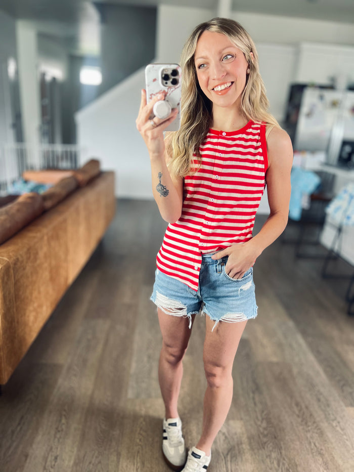 Classic Red Stripe Ribbed Tank