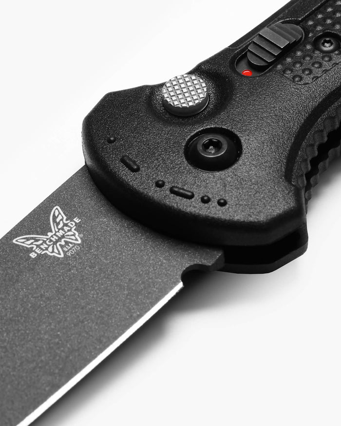 Benchmade Claymore Handle Detail - Close Up Thumb Stud and Safety | Benchmade Knife Co.