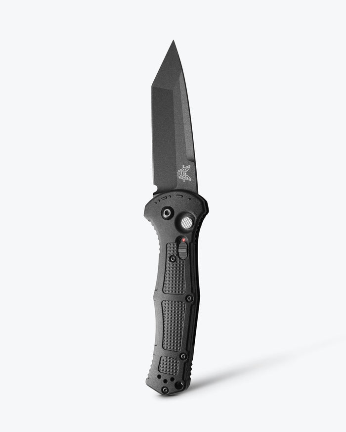 Black Benchmade Claymore Tanto Automatic Knife - Vertical Angle | Benchmade Knife Co.