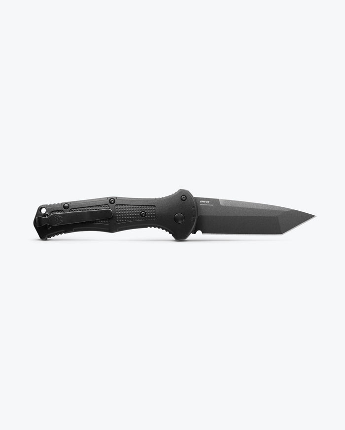 Black Benchmade Claymore Tanto Automatic Knife Open - Side Profile | Benchmade Knife Co.