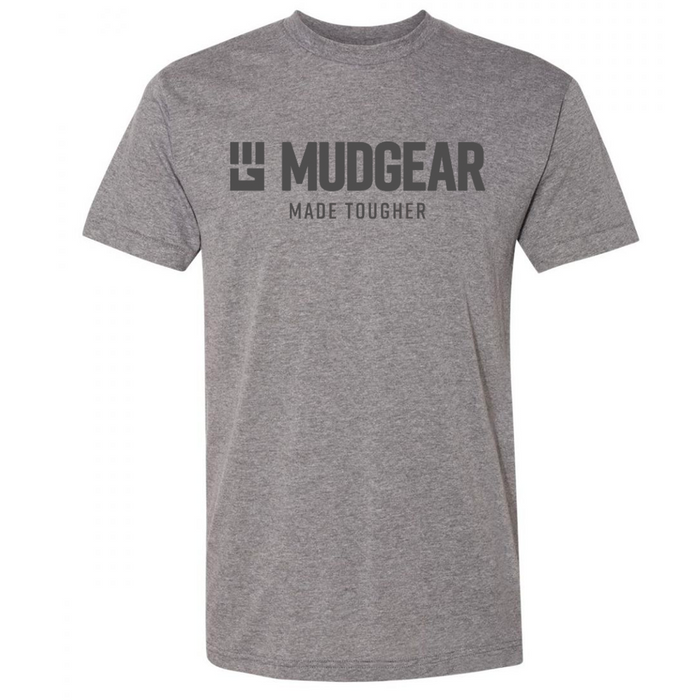 Heather grey tri-blend t-shirt with MudGear logo and Made Tougher text