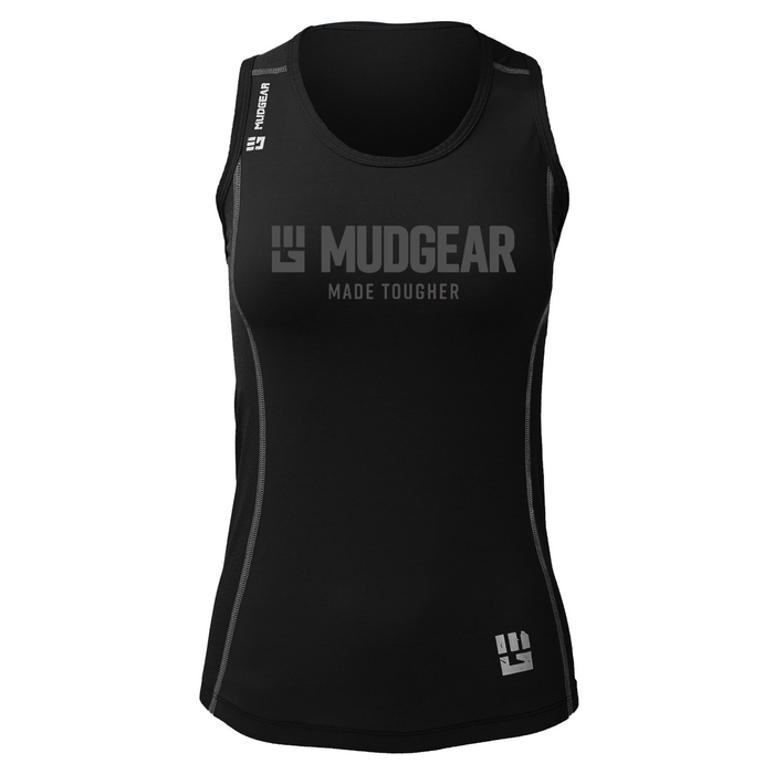 Black MudGear Made Tougher women's performance racerback tank top front view