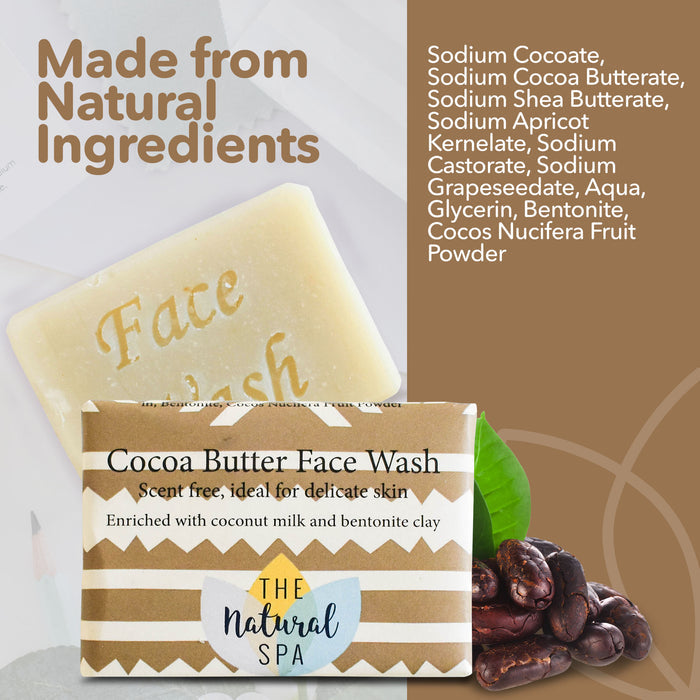 cocoa butter face wash bar, solid face wash, plastic-free skincare, vegan