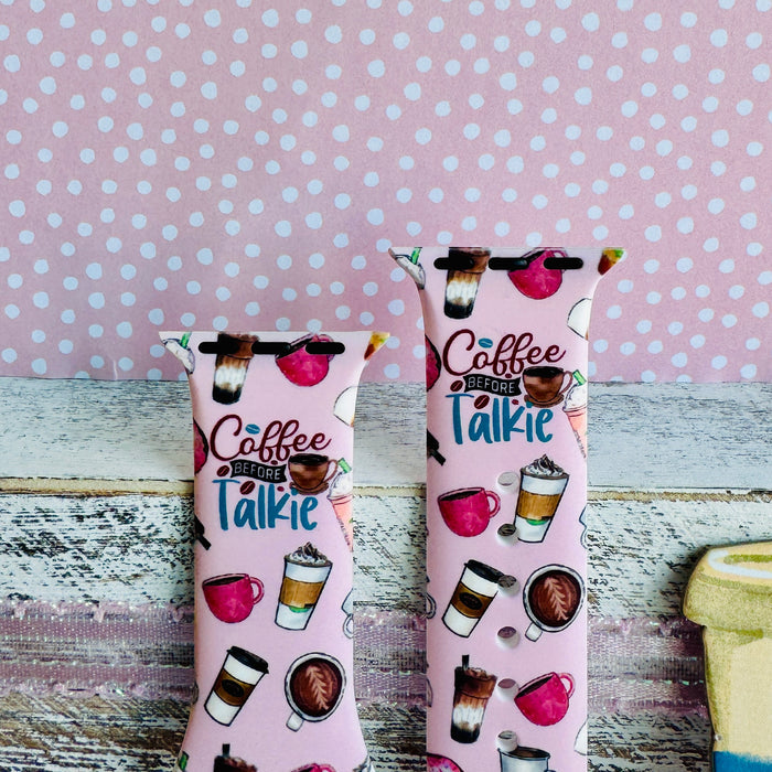 coffee before talkie apple watch band â blush silicone with coffee cups, beans and donuts; fits 38â49 mm