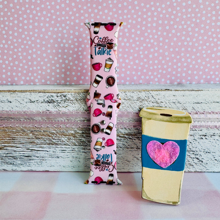 coffee before talkie apple watch band â blush silicone with coffee cups, beans and donuts; fits 38â49 mm