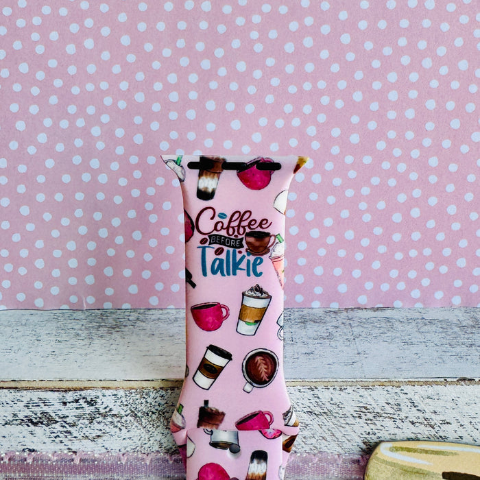 coffee before talkie apple watch band â blush silicone with coffee cups, beans and donuts; fits 38â49 mm