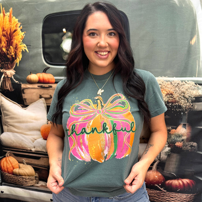 Colorful Thankful Pumpkin Graphic Tee D-1057