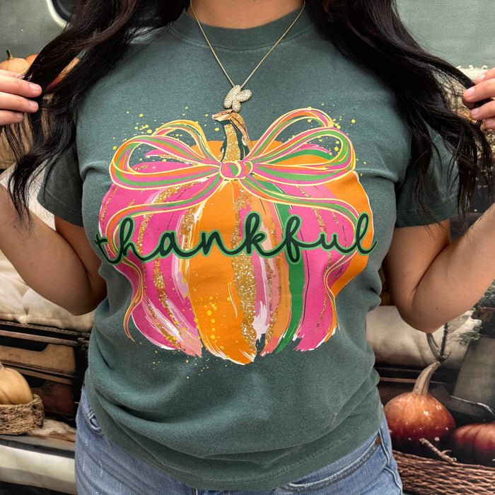 Colorful Thankful Pumpkin Graphic Tee D-1057