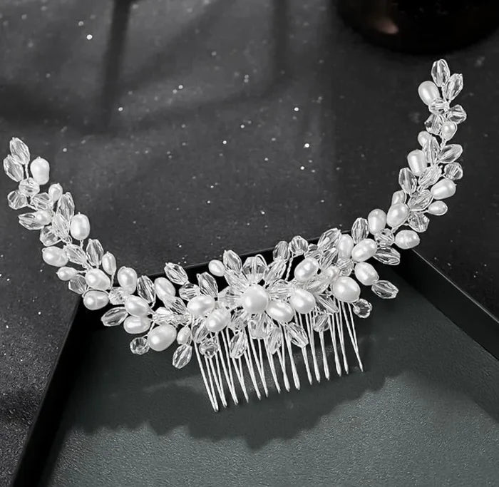 Wedding Hair Accessories - Silver Pearl and Crystal Bridal Hair Comb