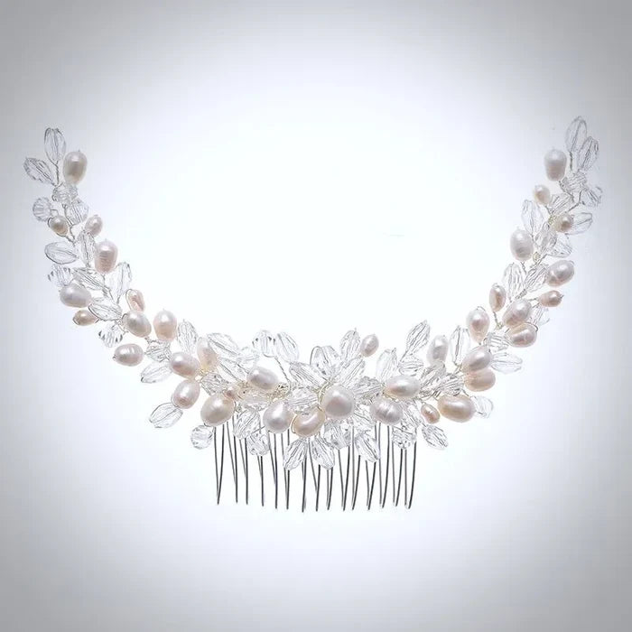 Wedding Hair Accessories - Silver Pearl and Crystal Bridal Hair Comb