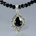 Black Agate, Marcasite, and Sterling Silver Necklace/Earrings/Set