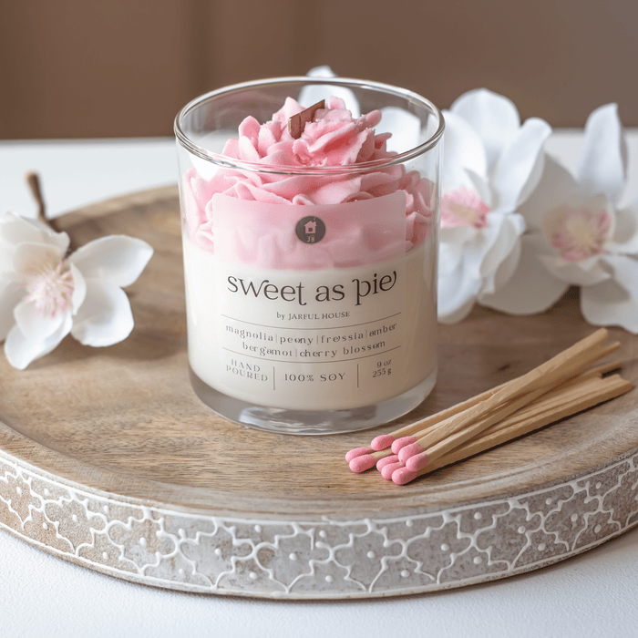 Dessert Candle Sweet as Pie | Magnolia & Peony Scented Candle with wooden wick - 9 oz. - Jarful House