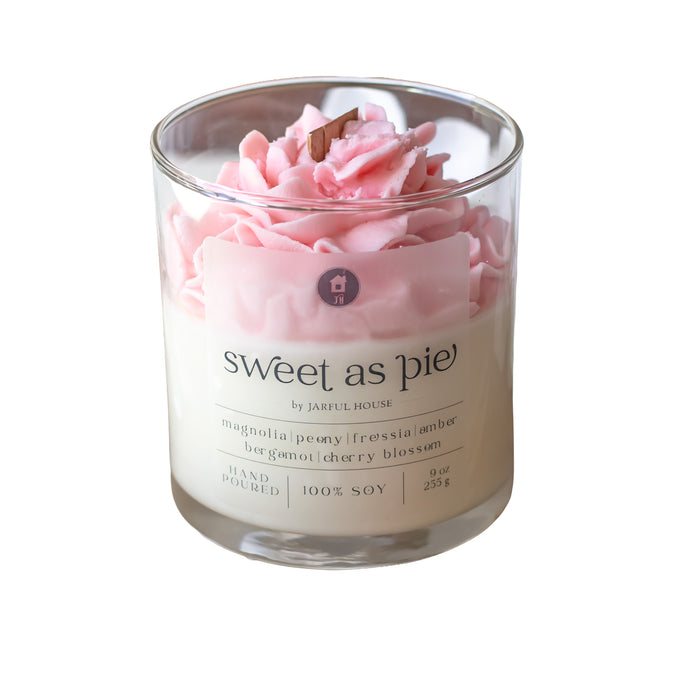 Dessert Candle Sweet as Pie | Magnolia & Peony Scented Candle with wooden wick - 9 oz. - Jarful House