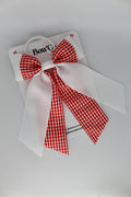 Double Layer Tail Bow - School Bow Red Gingham - Elastic
