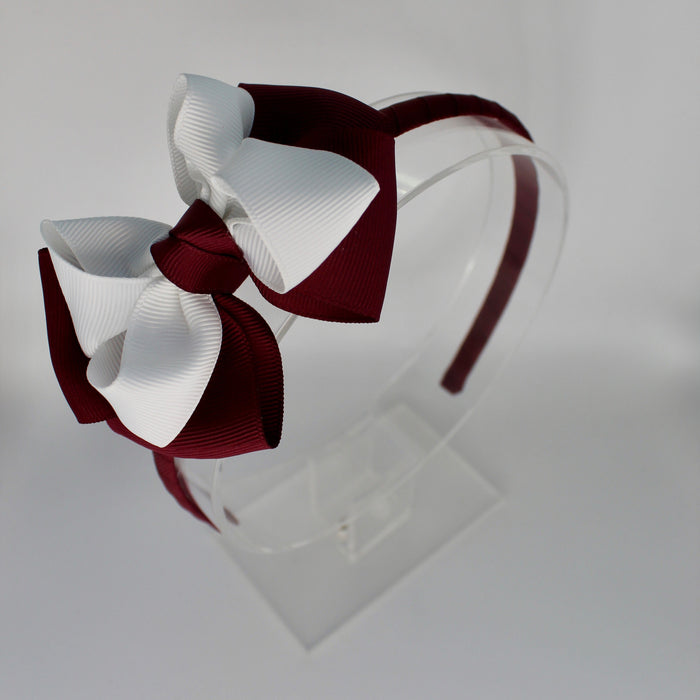 Double Loop School Headband - Burgundy and White