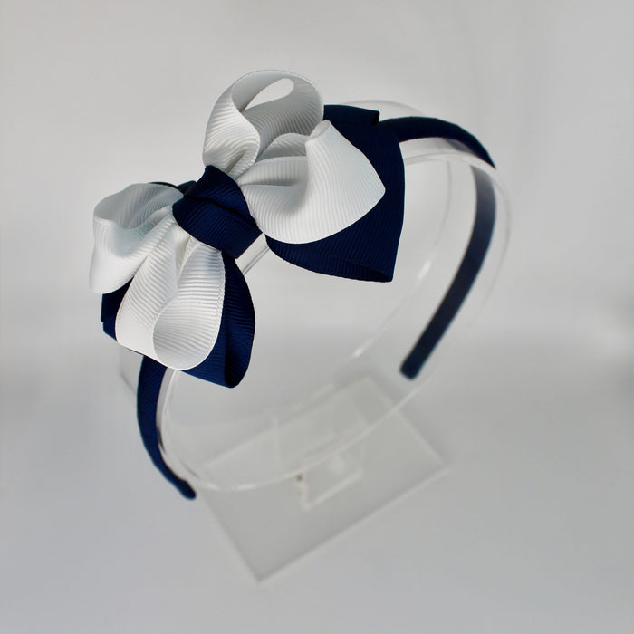 Double Loop School Headband - Navy Blue and White