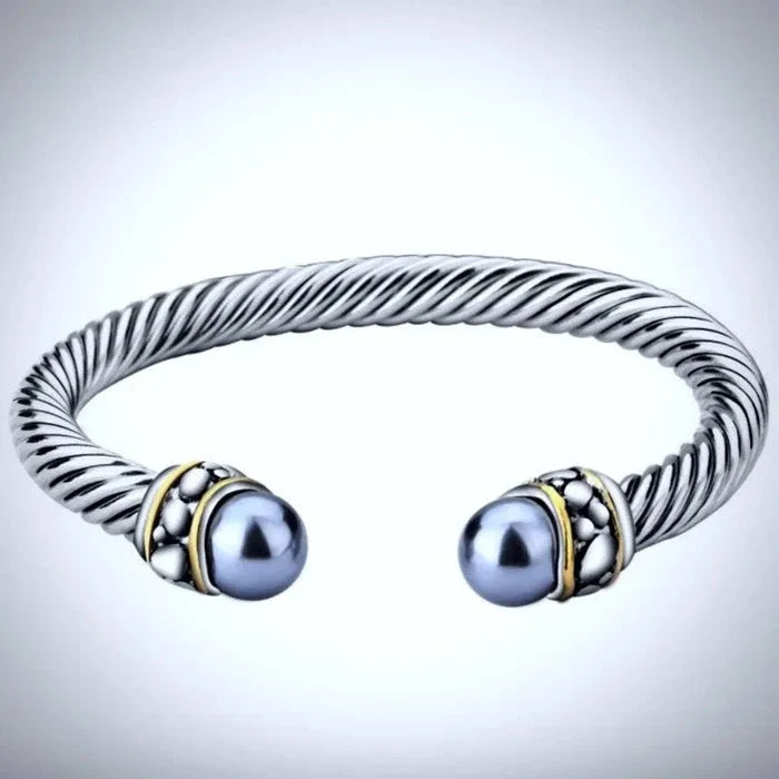Wedding Jewelry - Two-Tone Silver Pearl Bracelet