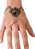 Silver dragon head hand chain finger bracelet with adjustable wrist chain