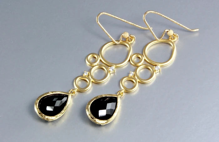 "Ella" - Black Onyx Drop Earrings