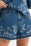 Embroidered Denim Shorts