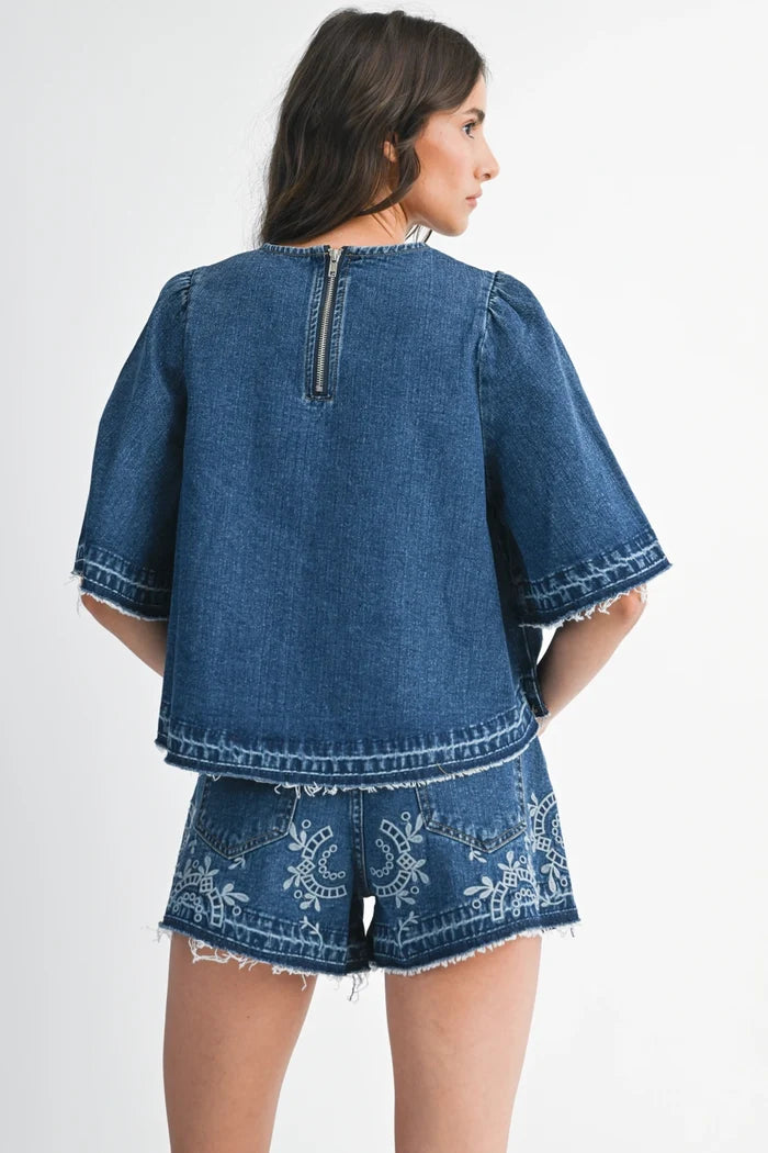 Embroidered Denim Shorts
