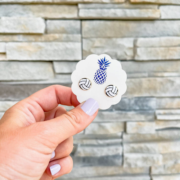 Enamel Stud Earrings-Volleyball Signature