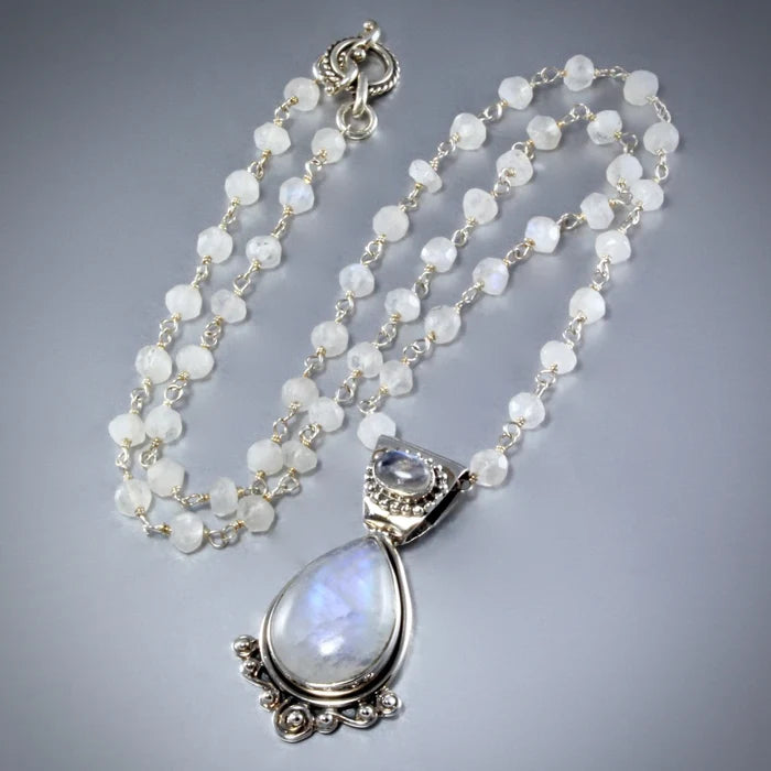 Wedding Jewelry - Rainbow Moonstone and Sterling Silver Necklace/Earrings/Set