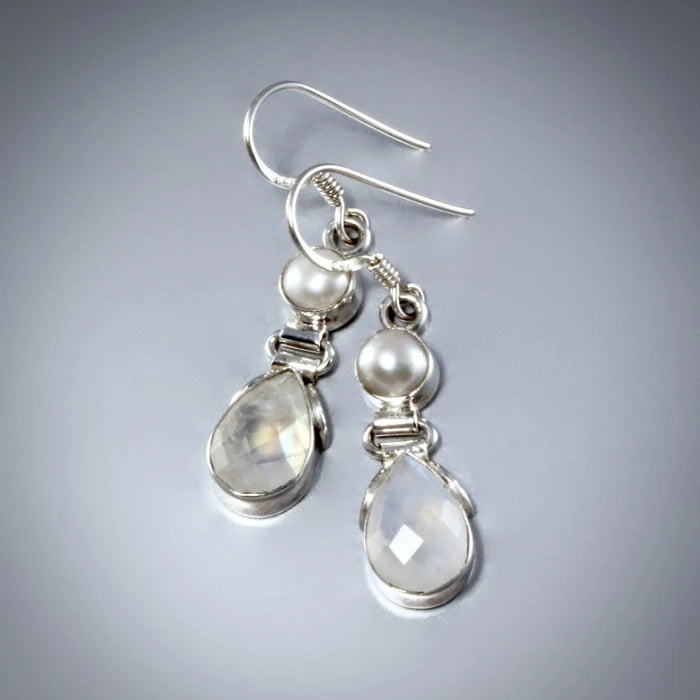 "Esther" - Rainbow Moonstone and Sterling Silver Necklace/Earrings/Set